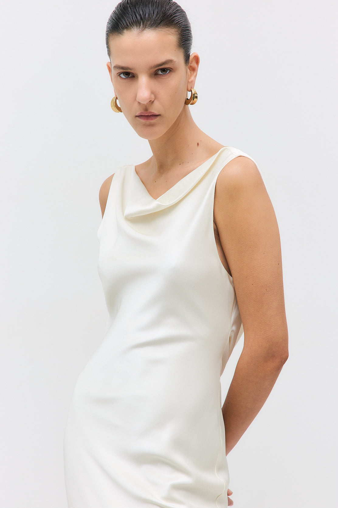 Satin Draped Back Maxi Dress