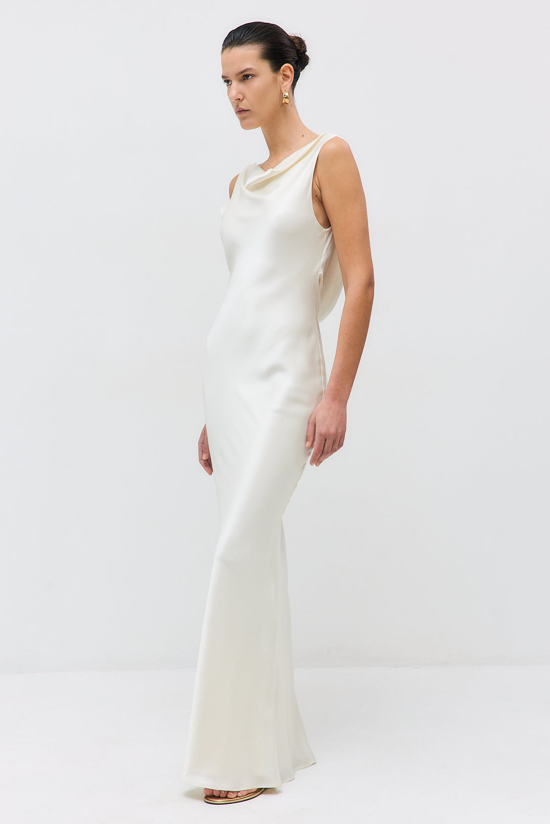 Satin Draped Back Maxi Dress