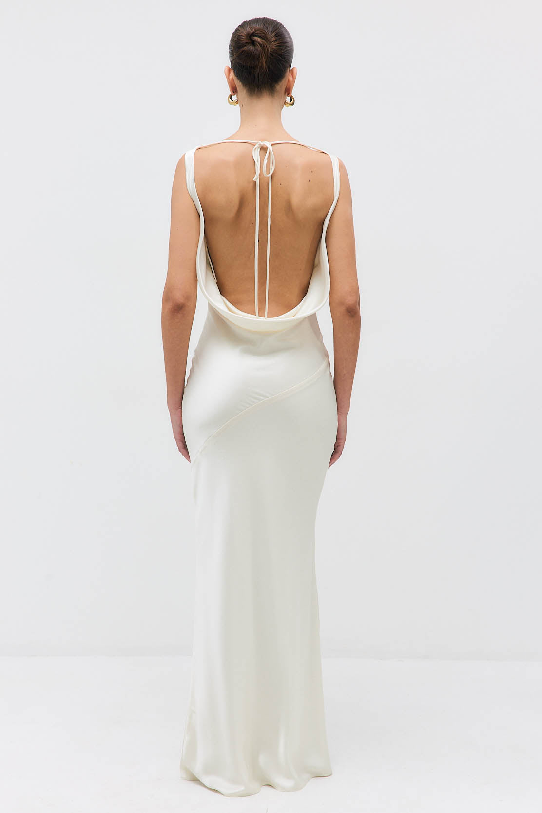 Satin Draped Back Maxi Dress