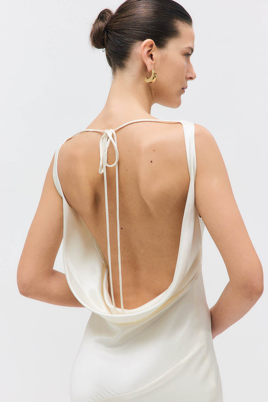 Satin Draped Back Maxi Dress