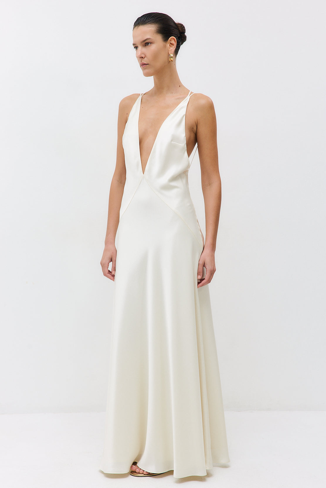 Deep V Satin Maxi Dress