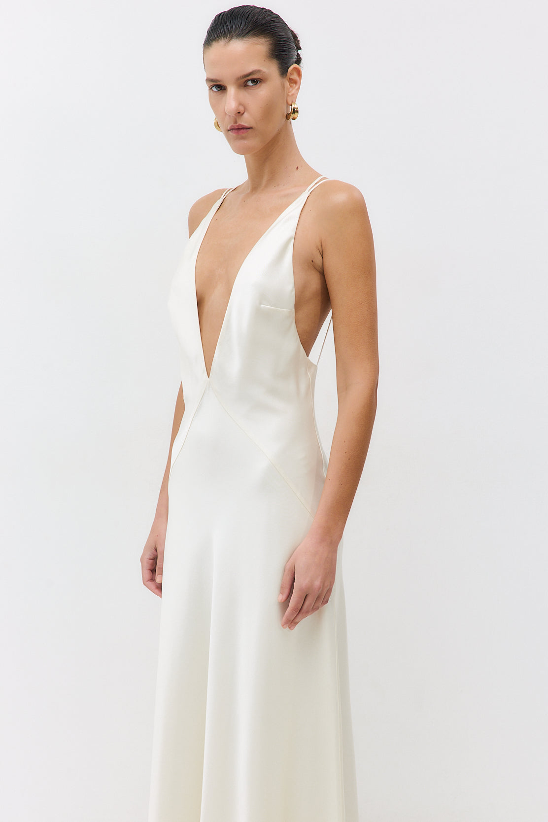 Deep V Satin Maxi Dress