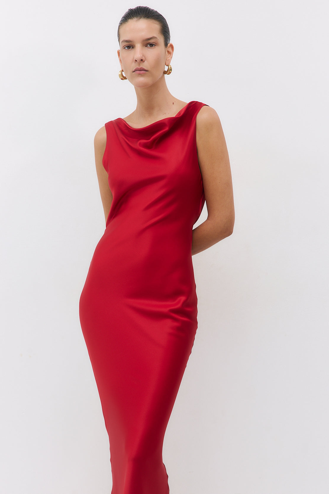 Satin Draped Back Maxi Dress