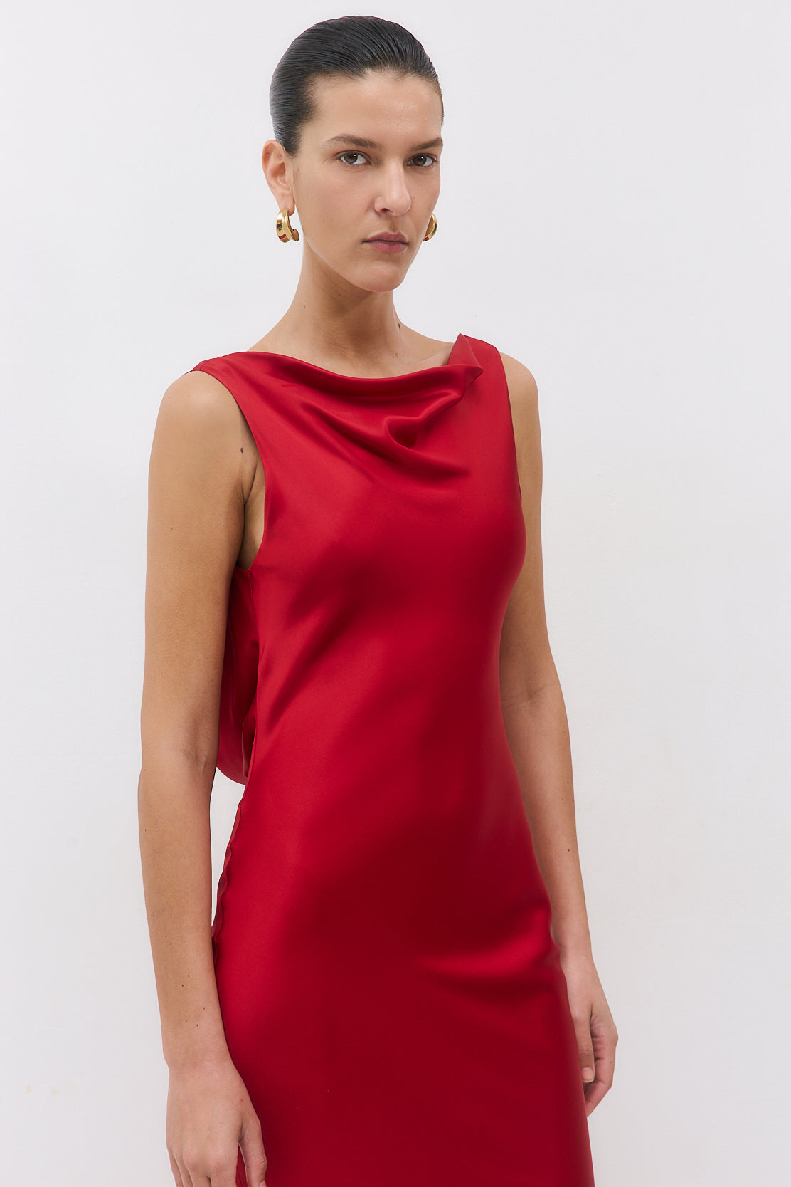 Satin Draped Back Maxi Dress