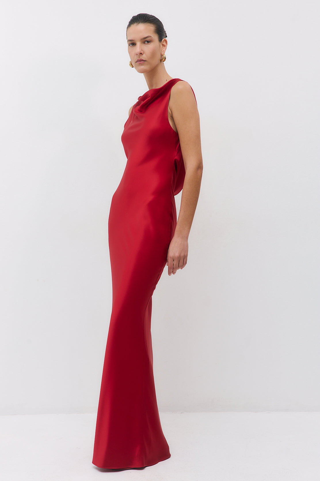 Satin Draped Back Maxi Dress