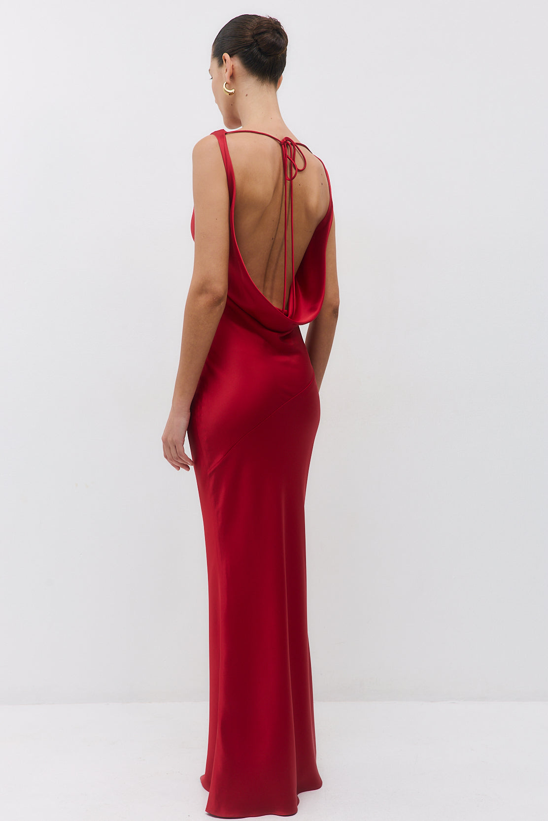Satin Draped Back Maxi Dress