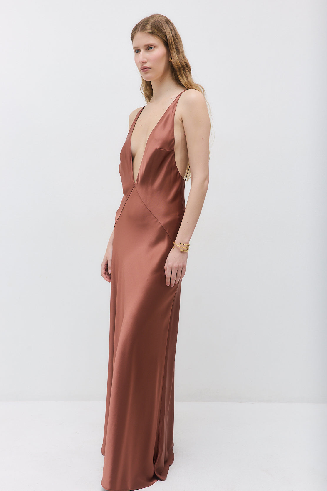 Deep V Satin Maxi Dress