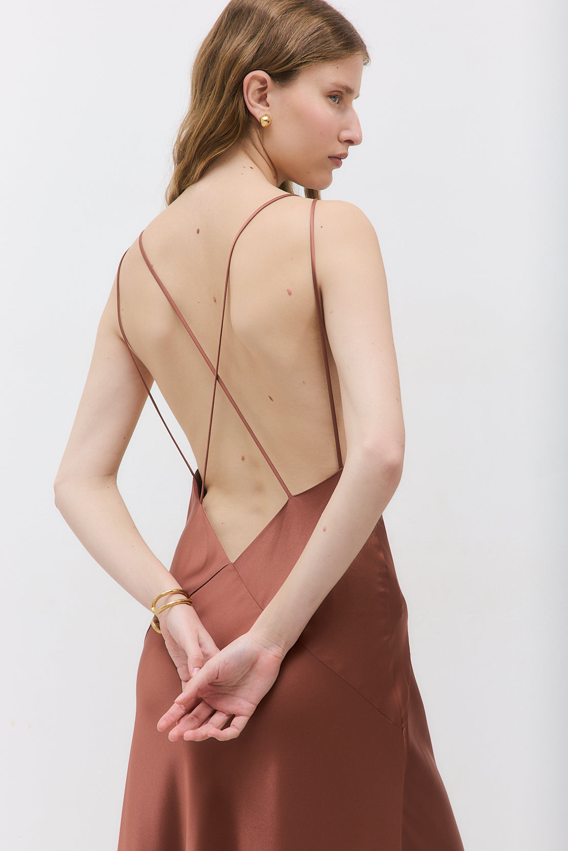 Deep V Satin Maxi Dress