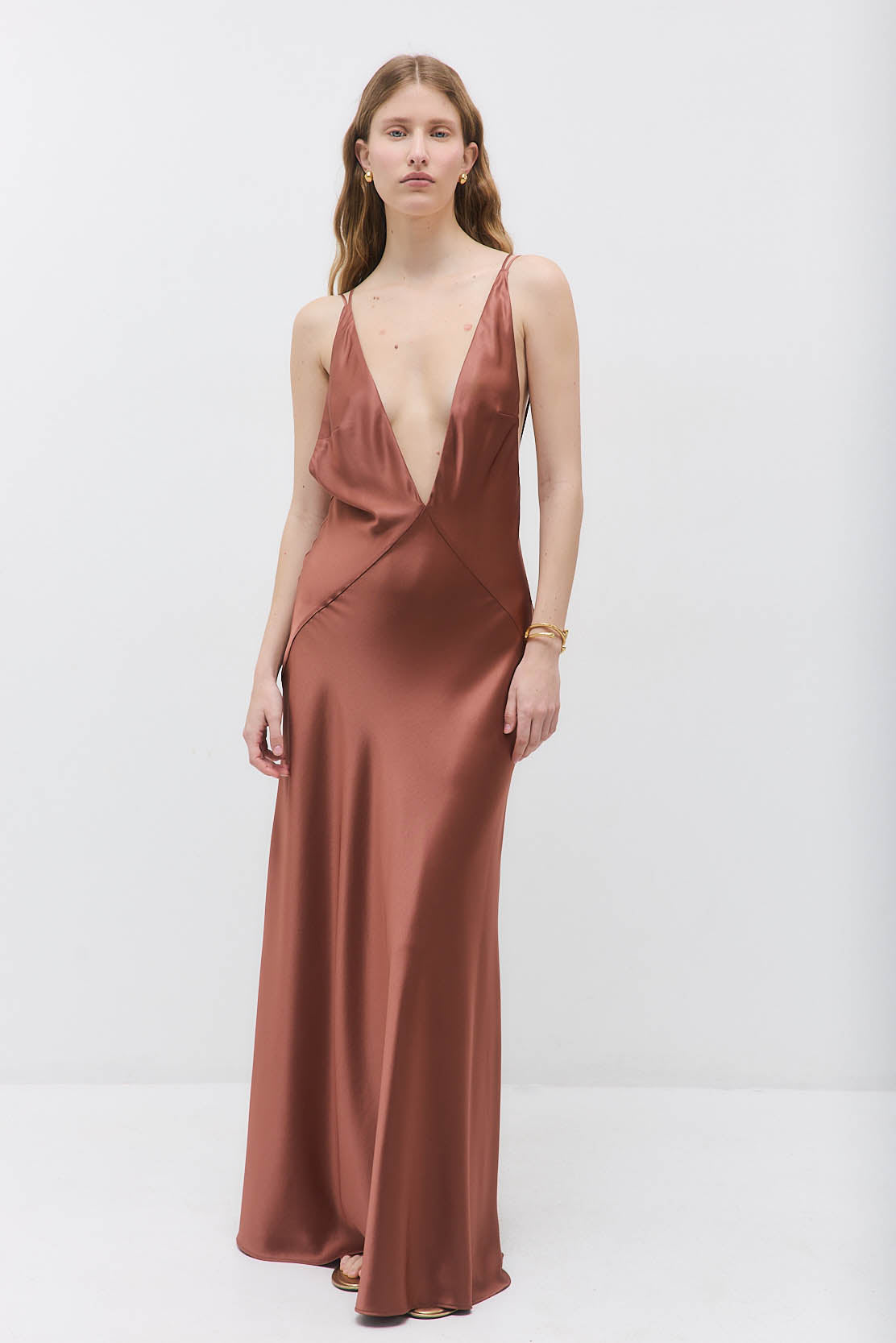 Deep V Satin Maxi Dress
