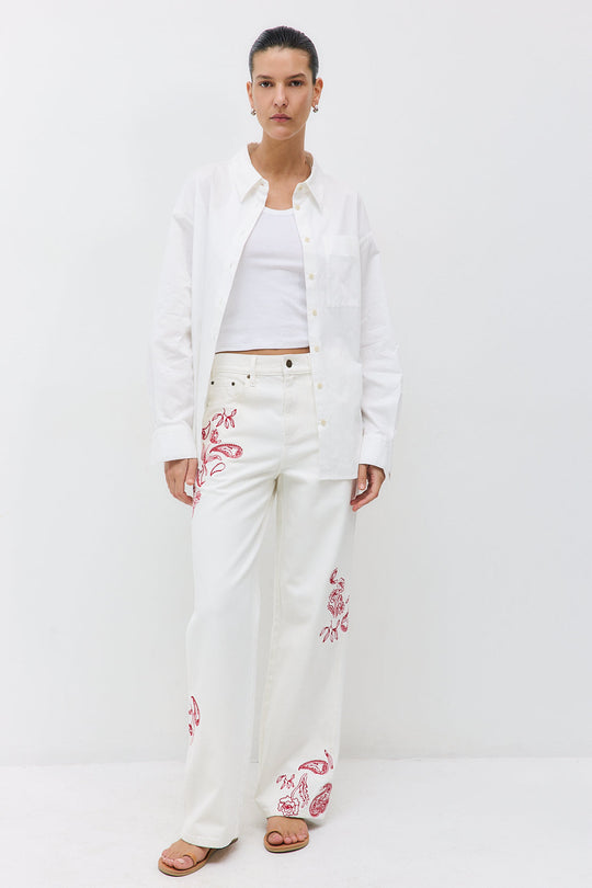 Floral Embroidered Wide Leg Pants
