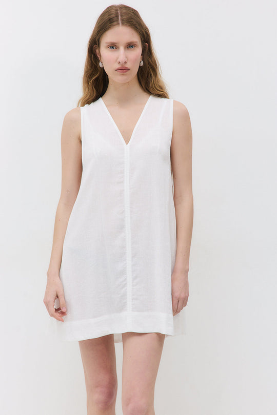Linen V Neck Mini Dress