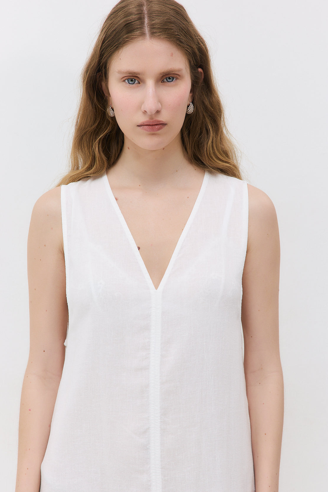 Linen V Neck Mini Dress