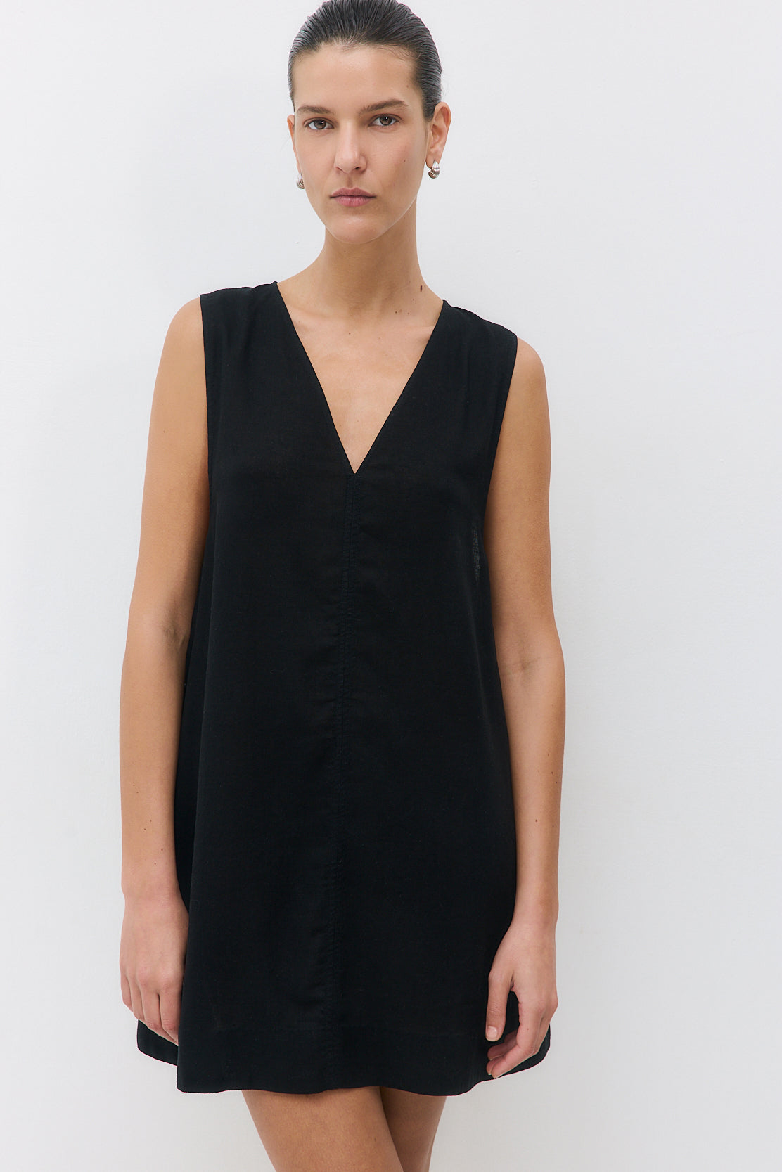 Linen V Neck Mini Dress