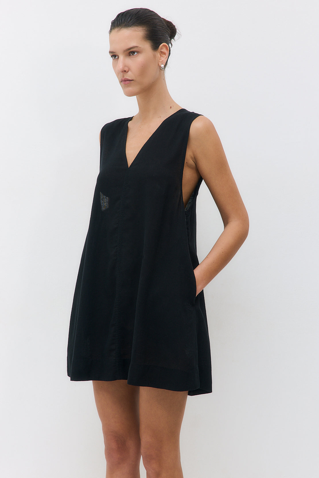 Linen V Neck Mini Dress
