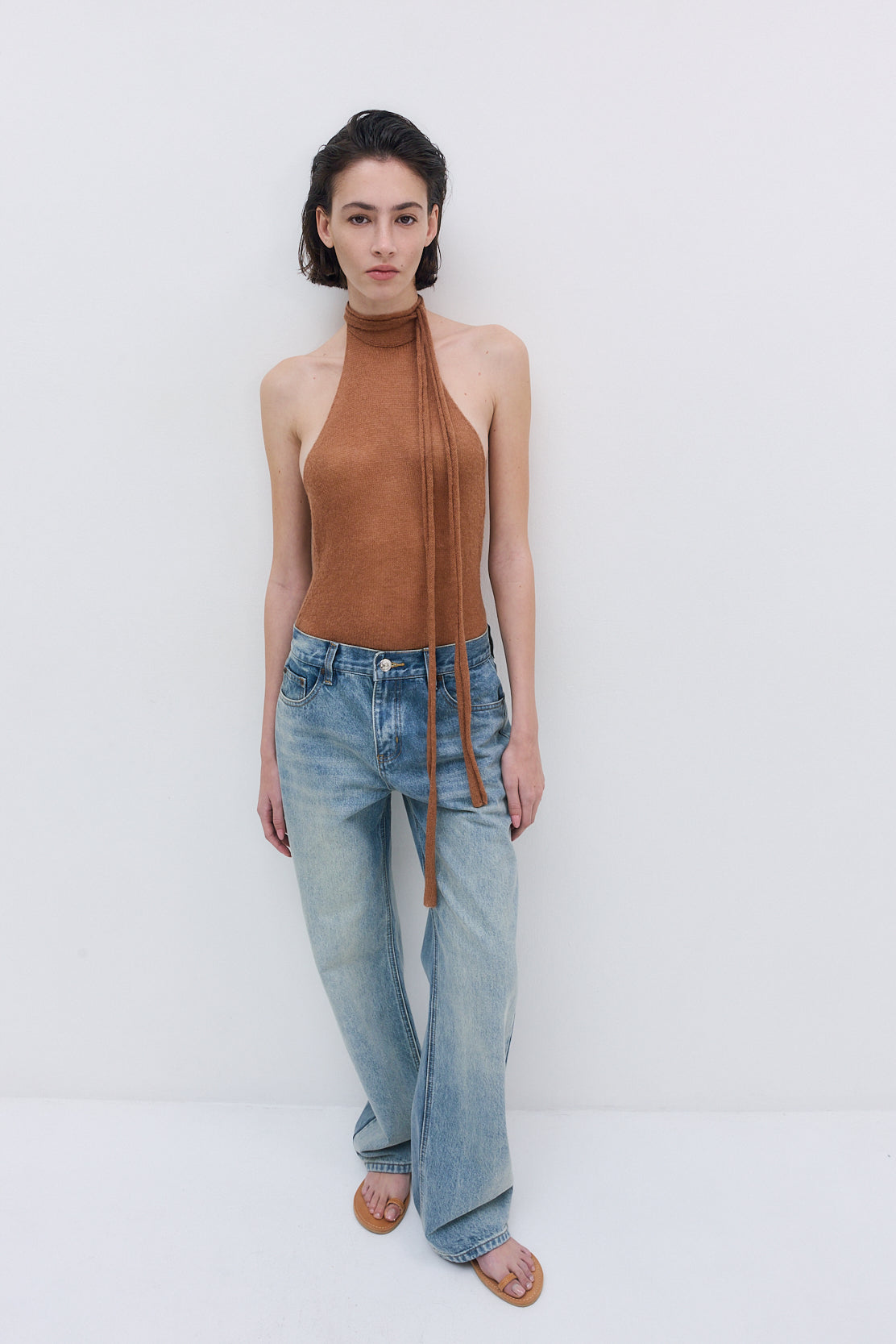 Fuzzy Sheer Scarf Halter Top