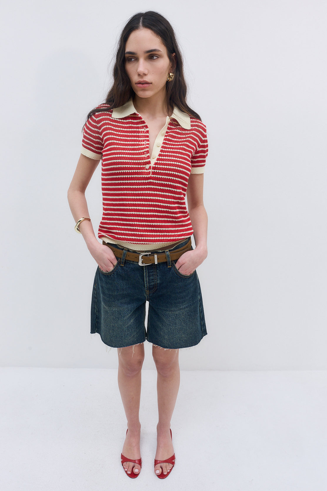Striped Crochet Polo