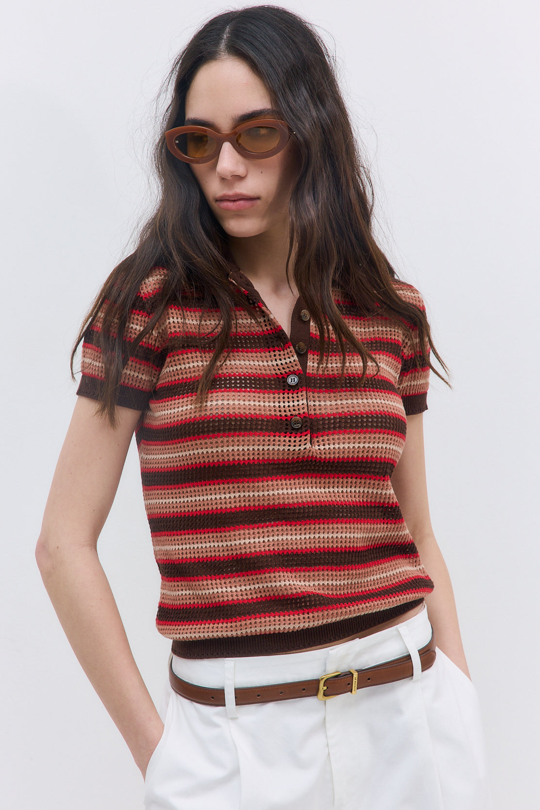 Striped Crochet Polo