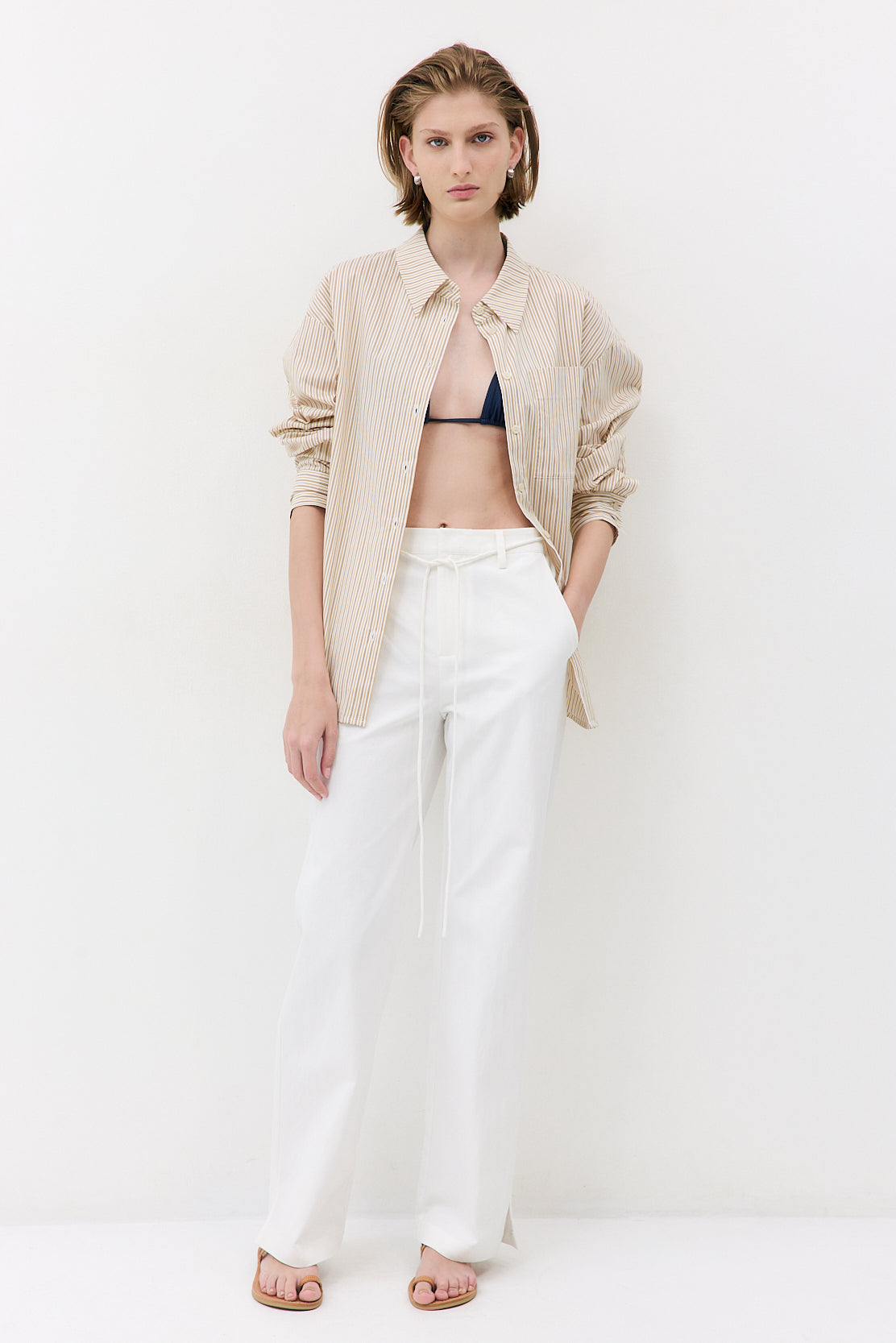 Mid Waist Cotton String Pants