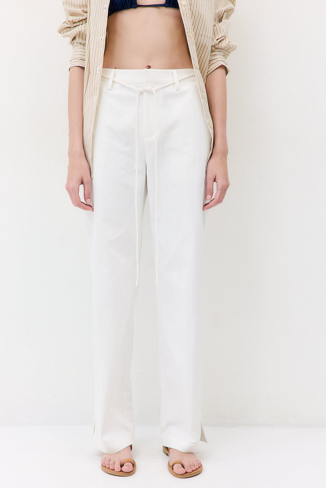 Mid Waist Cotton String Pants
