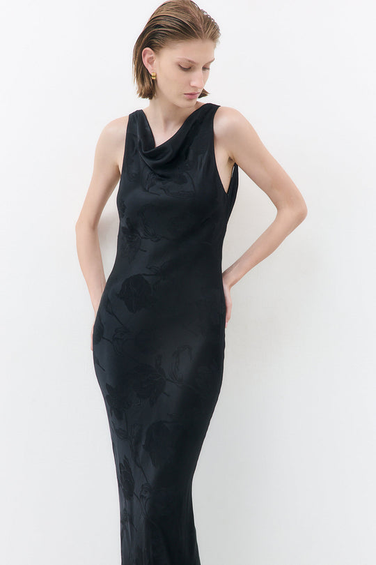 Satin Draped Back Maxi Dress