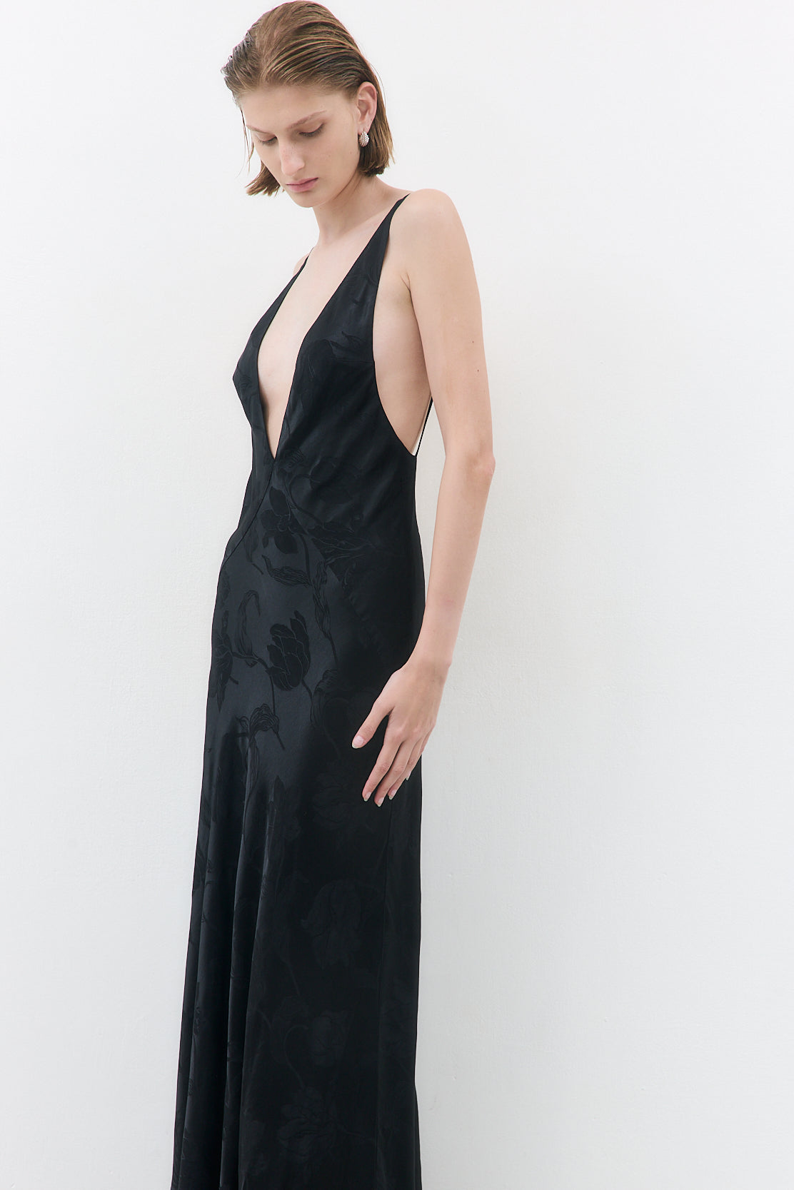 Deep V Satin Maxi Dress