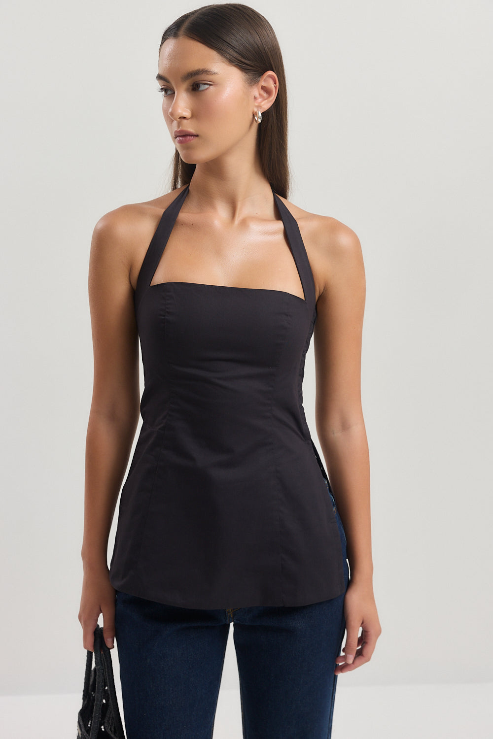 Fitted Poplin Halter Neck