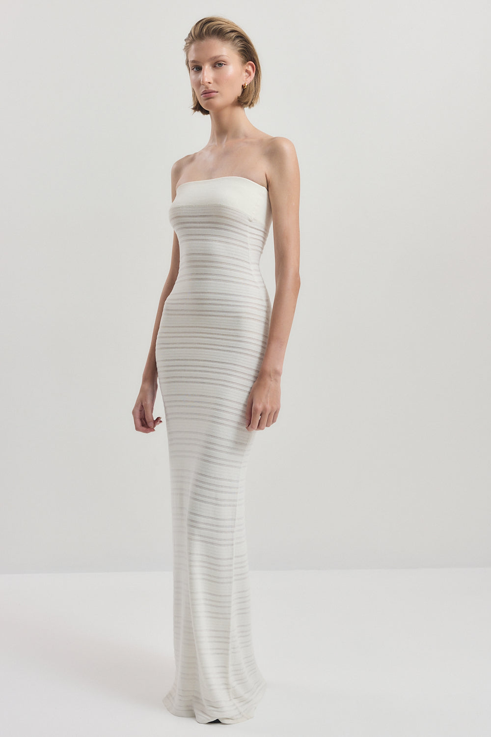 Strapless Ribbed Tube Dress - White