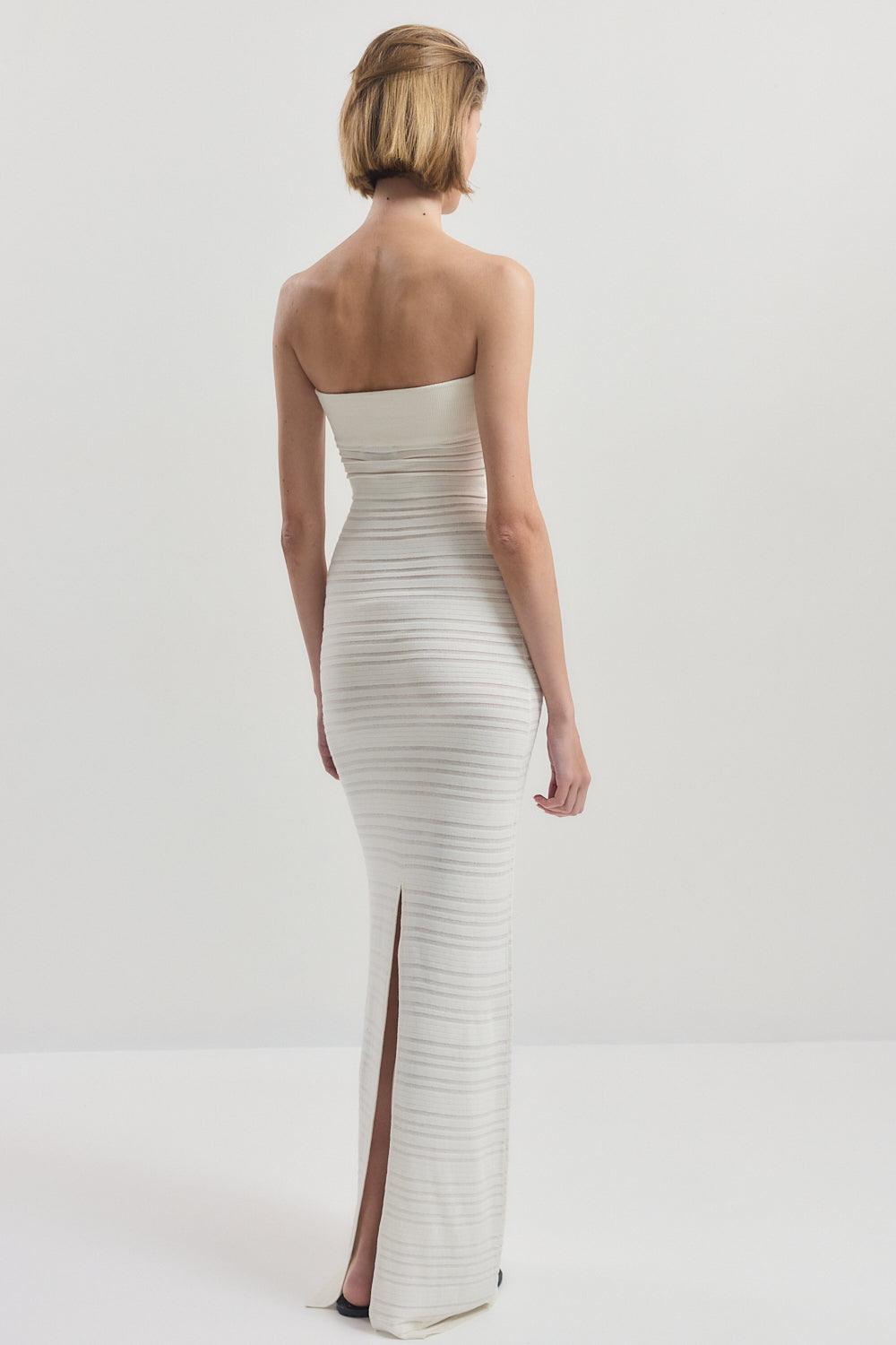 Strapless Ribbed Tube Dress - White
