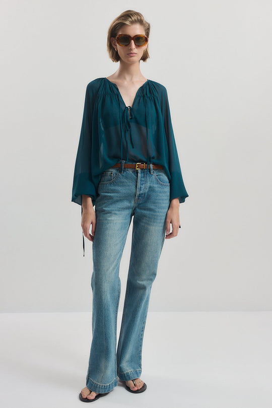 Deep V Semi Sheer Blouse