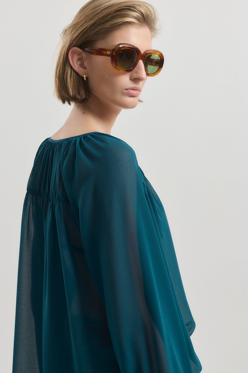 Deep V Semi Sheer Blouse