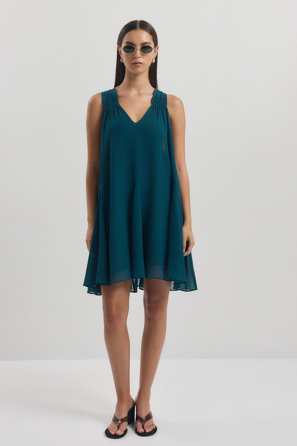 Flowy V Neck Mini Dress