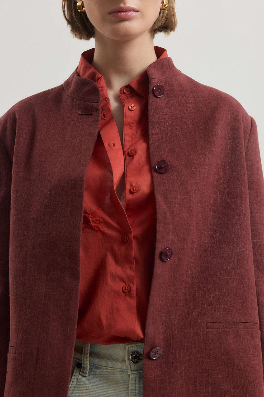 Mandarin Collar Tailored Blazer