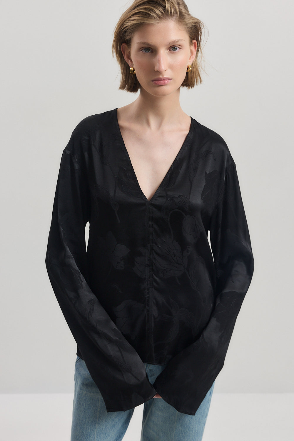 Satin V Neck Blouse