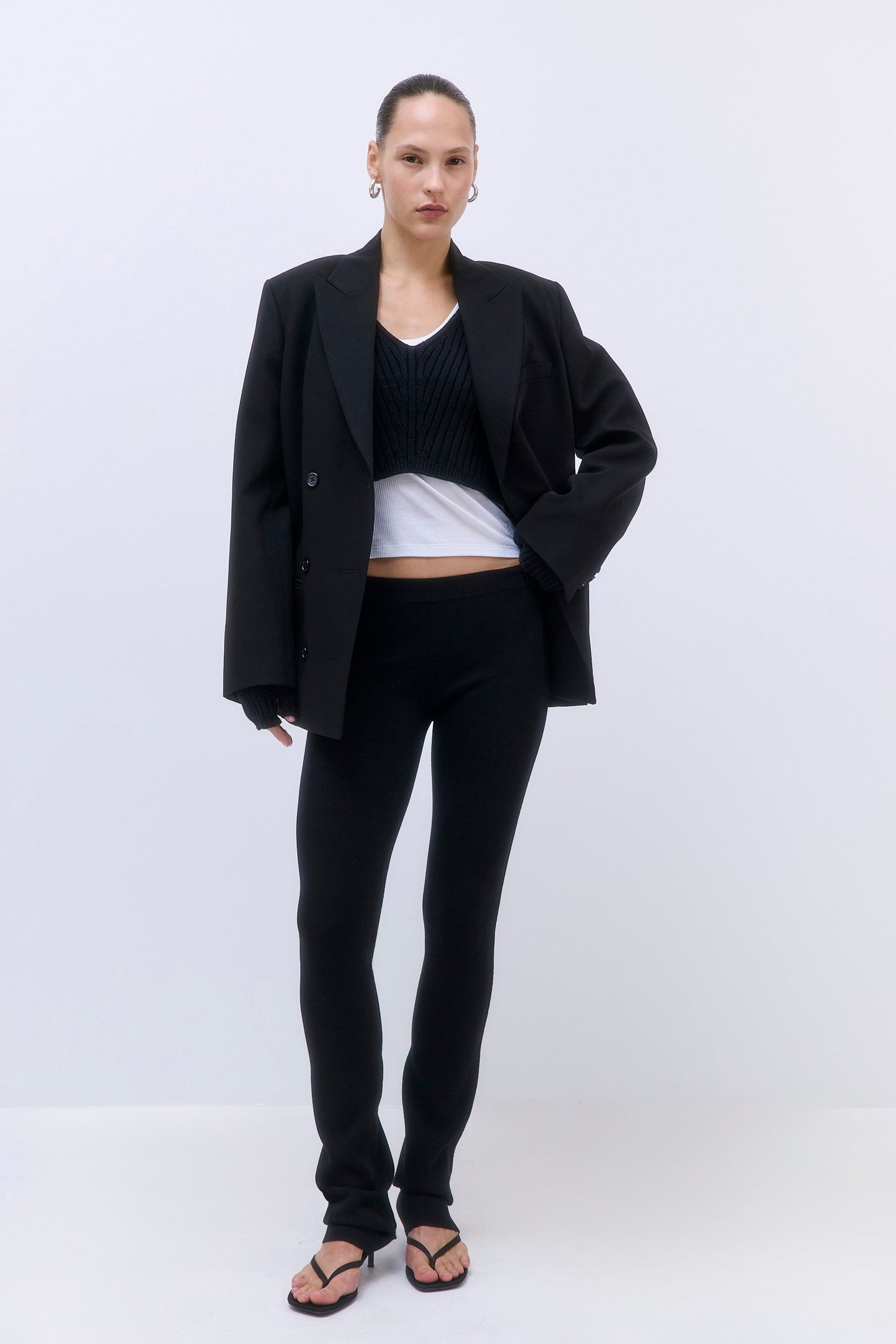 Cropped Ribbed V Neck Top