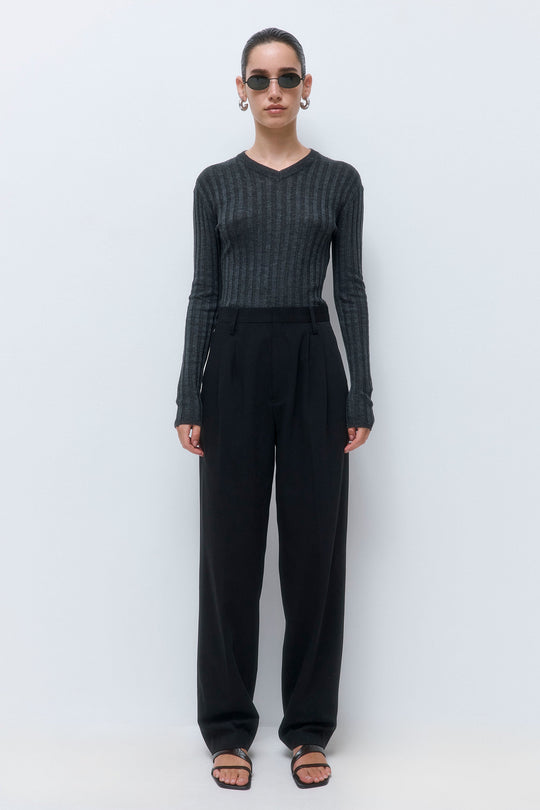Soft Ribbed V Neck