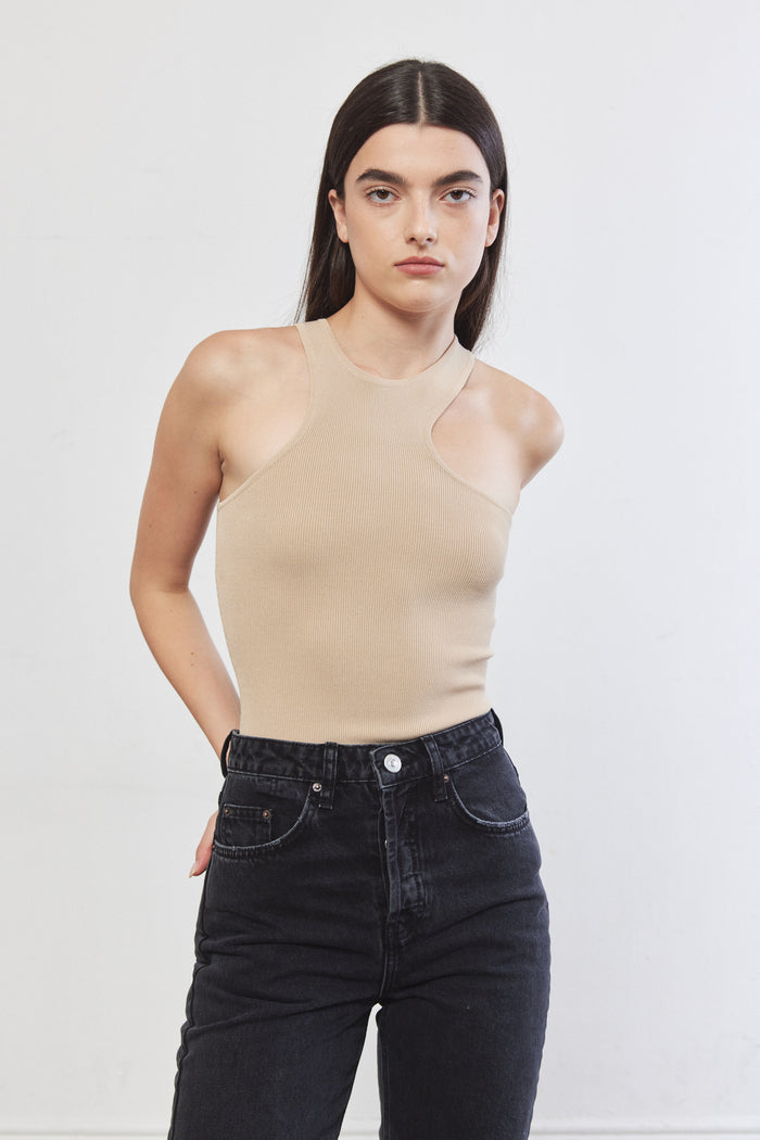 Tight Ribbed Asymmetrical Top