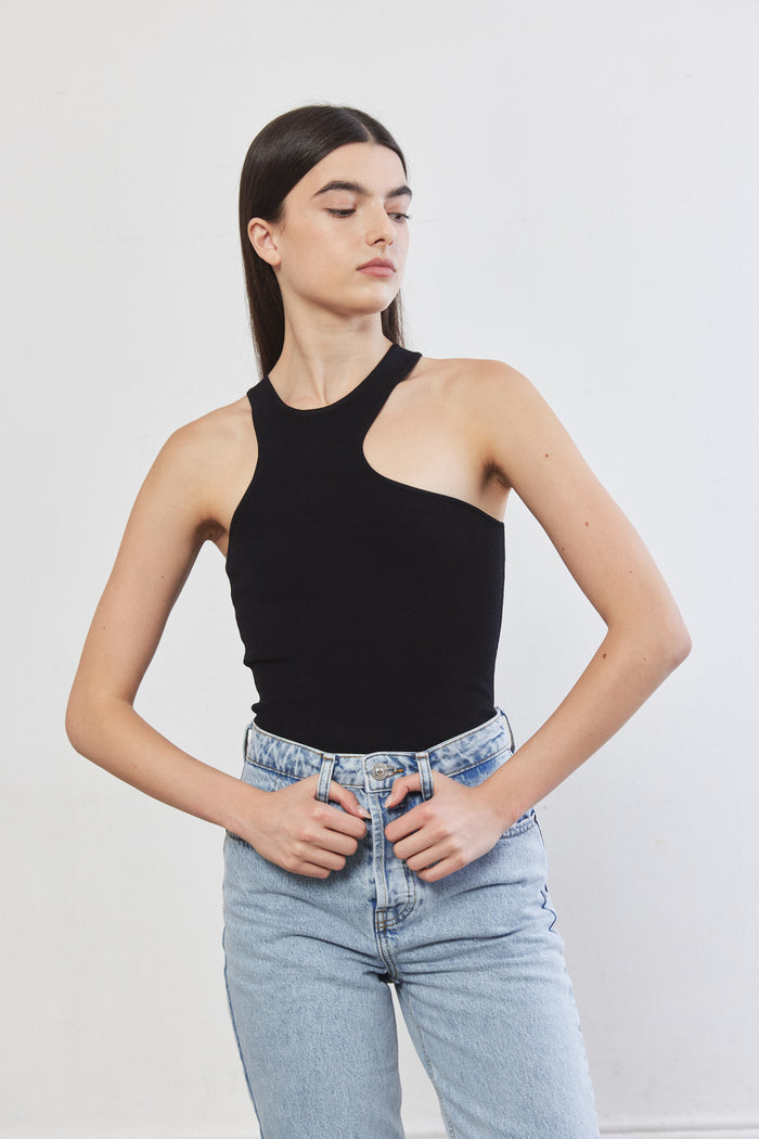 Tight Ribbed Asymmetrical Top