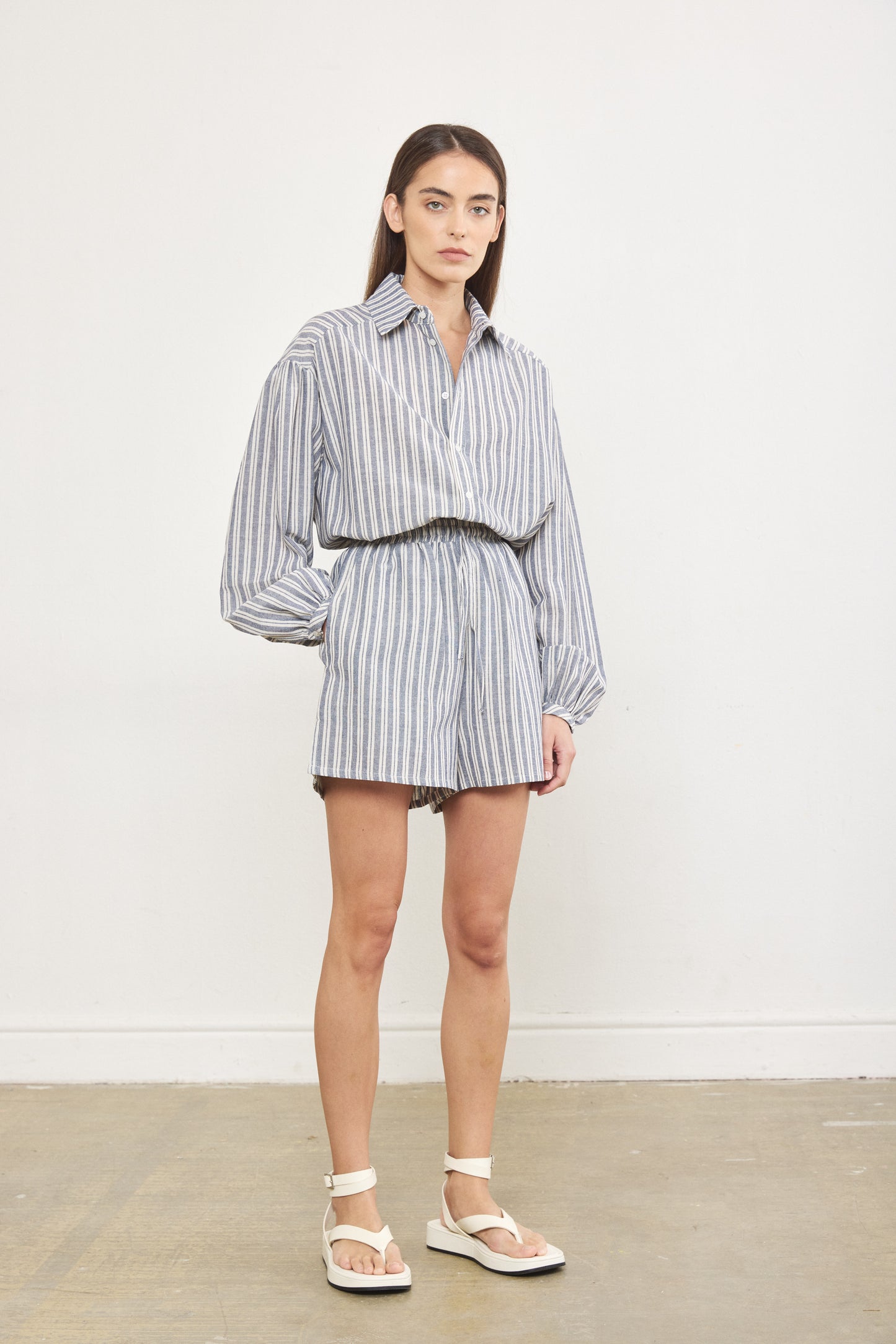 Striped Linen Buttoned Blouse