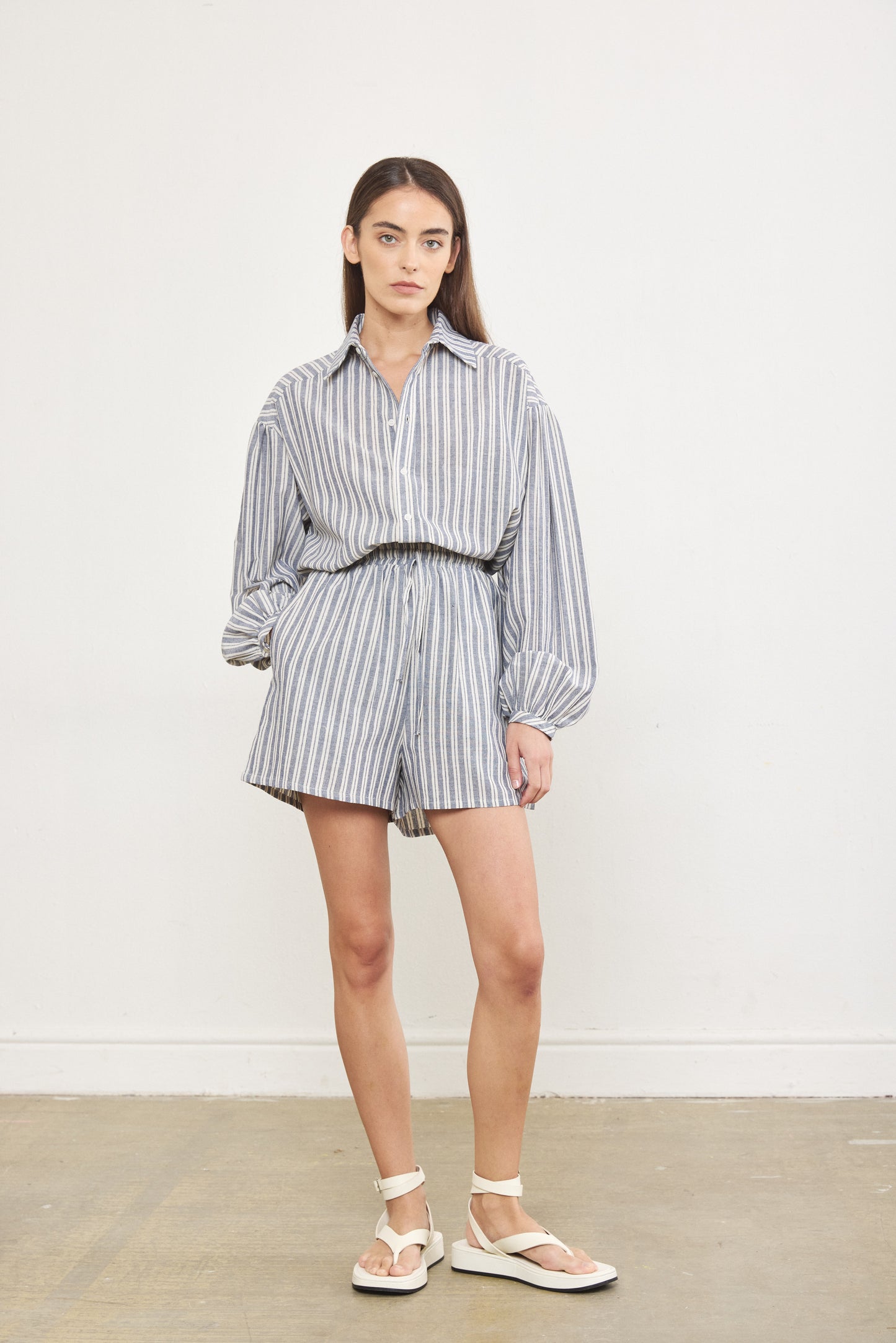 Striped Linen Buttoned Blouse