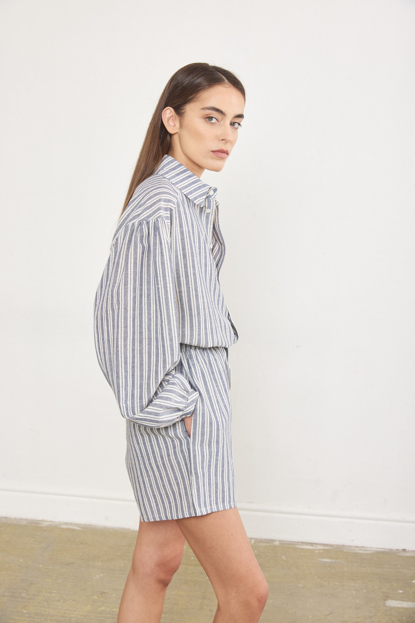 Striped Linen Buttoned Blouse