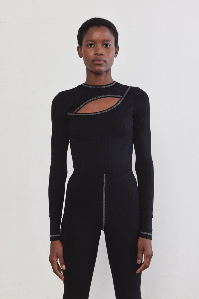 Front Cut-Out Ribbed Top