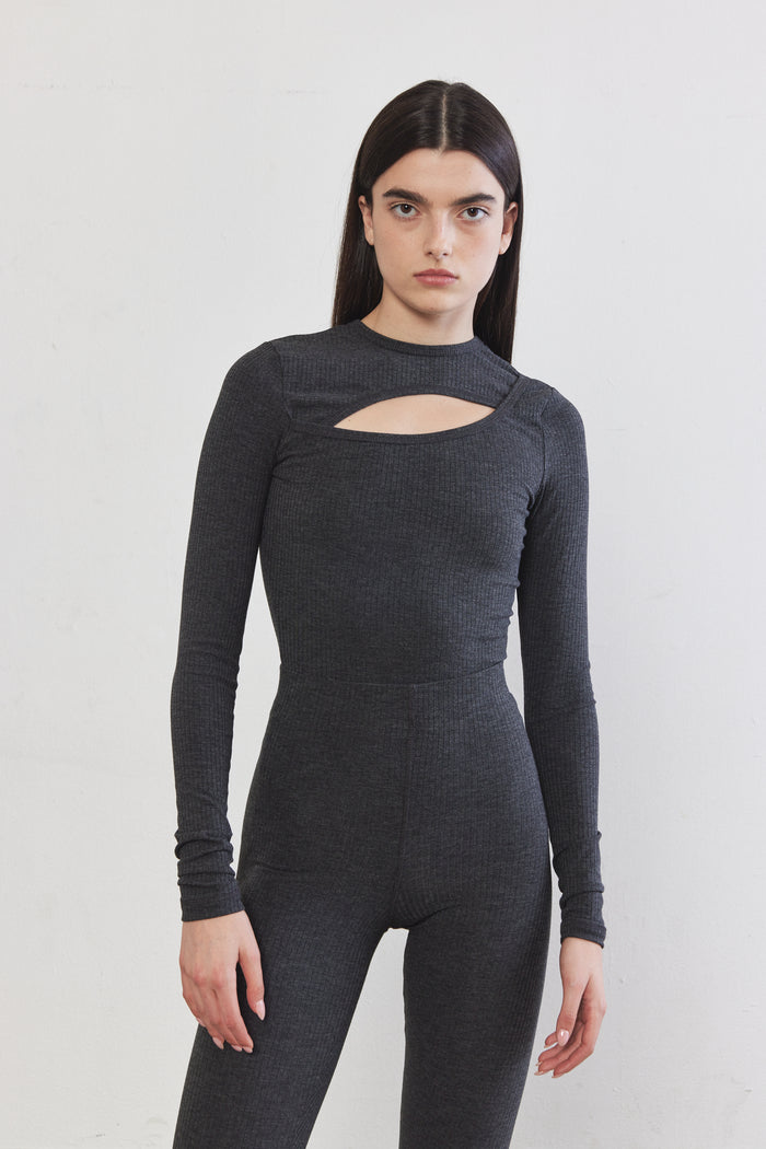 Front Cut-Out Ribbed Top