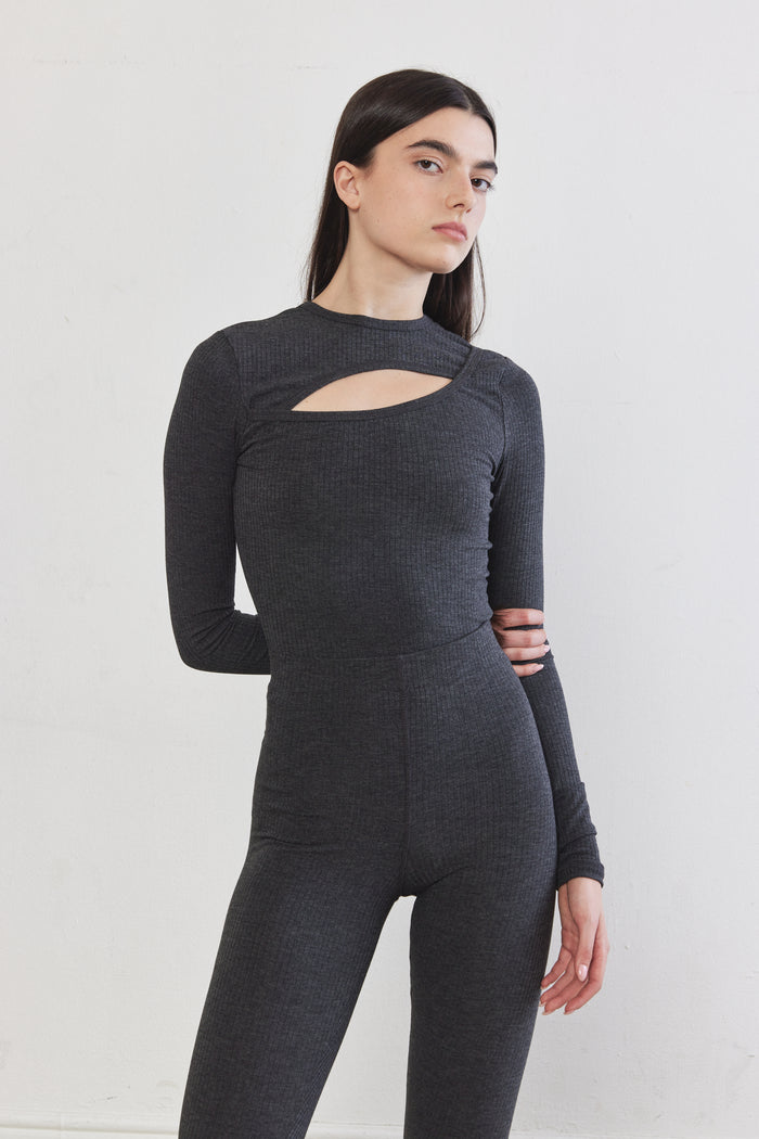 Front Cut-Out Ribbed Top