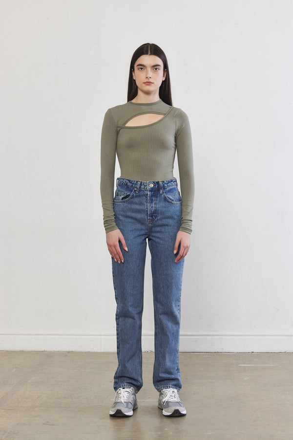 Front Cut-Out Ribbed Top