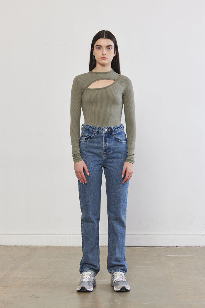 Front Cut-Out Ribbed Top