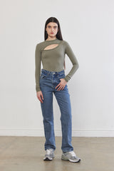 Front Cut-Out Ribbed Top