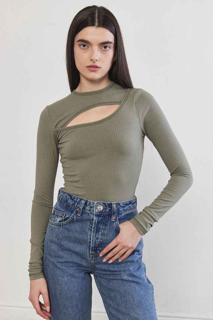 Front Cut-Out Ribbed Top