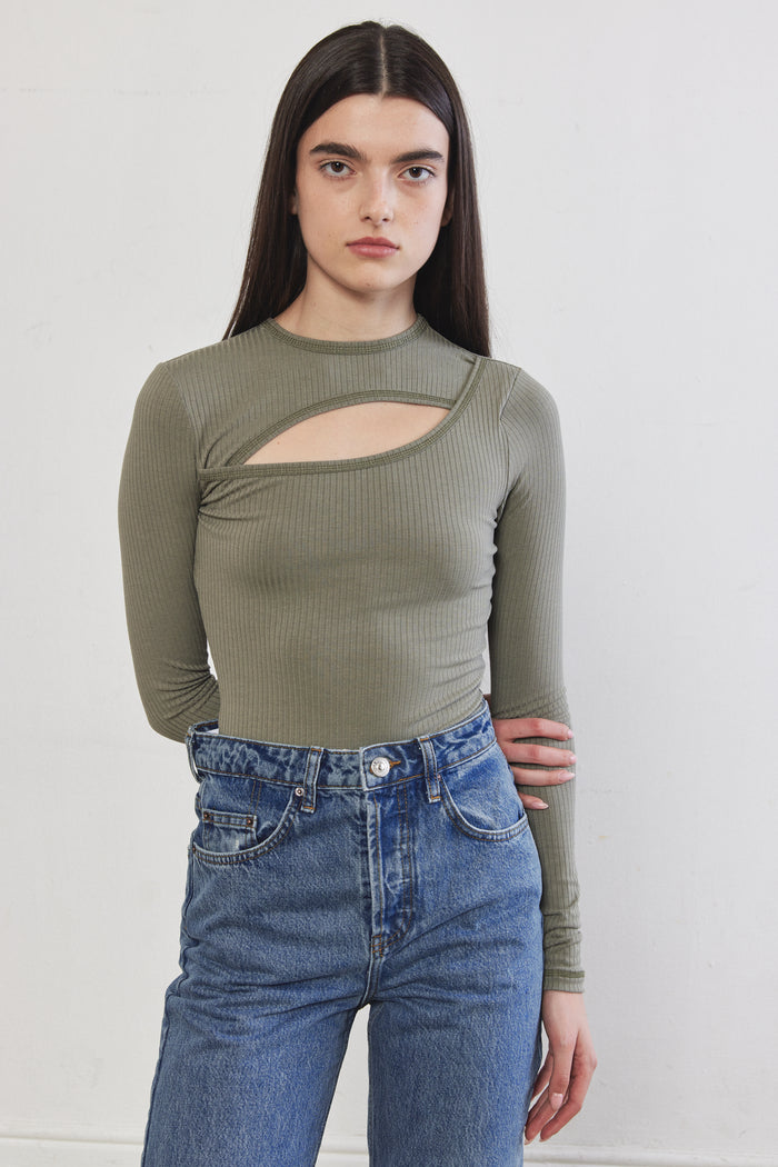 Front Cut-Out Ribbed Top