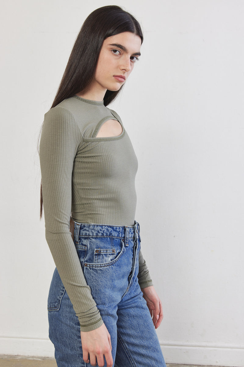 Front Cut-Out Ribbed Top