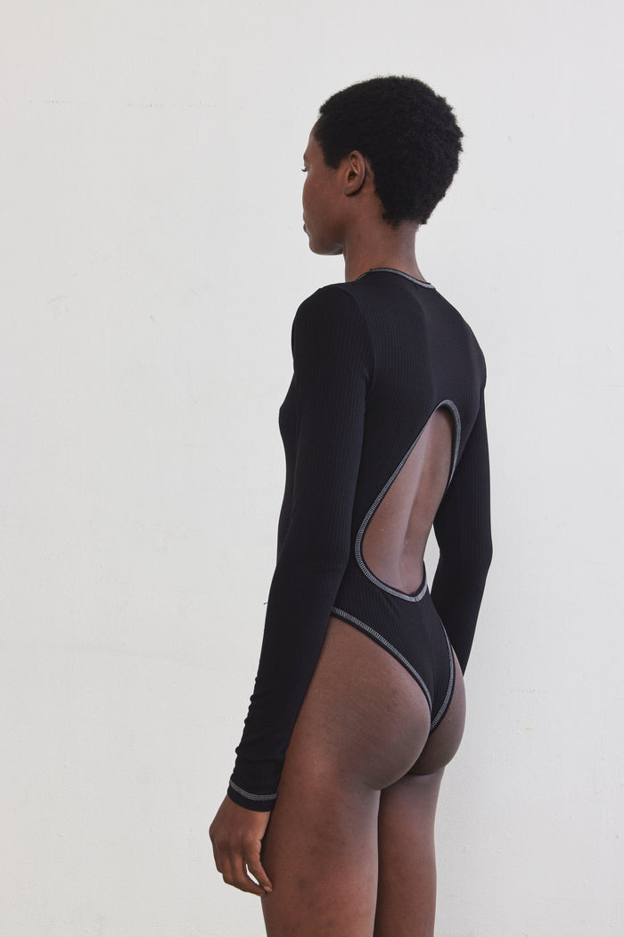 Open Back Ribbed Bodysuit